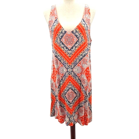 Luxology Dresses & Skirts - Luxology Orange Blue Paisley Crochet Back Sleeveless‎ Dress Size 8